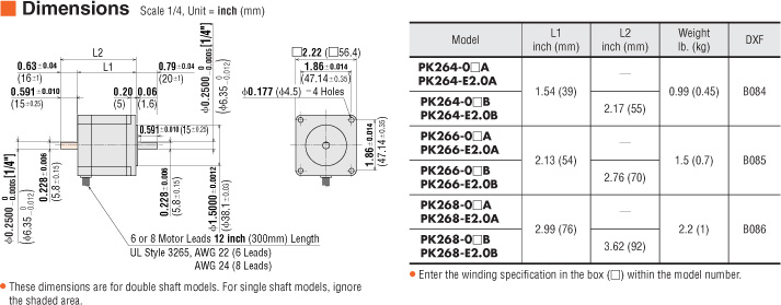 Stepping Motor / 2-Phase PK268-E2.0B 1.8-deg Step Oriental Motor Co Vexta 